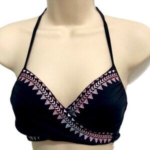 VICTORIAS SECRET PINK Sexy Aztec Triangle Design Black  Halter Bikini Top Small